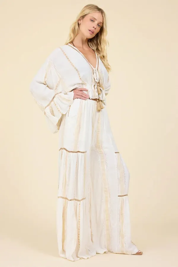 Bohemian Wide Leg Tiered Pants