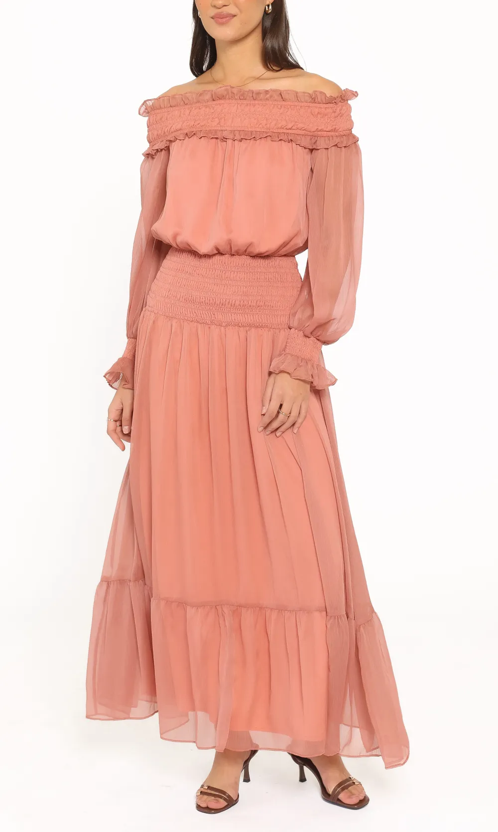Shirred Straight Neck Maxi Dress