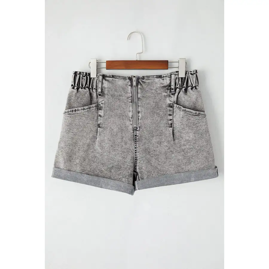 Cuffed Pocketed Denim Shorts