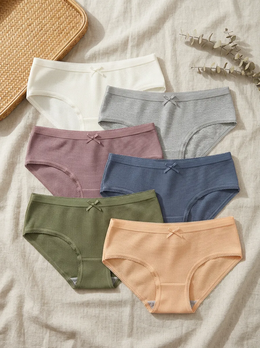Women's Bow-Detail Waffle-Knit Briefs Set