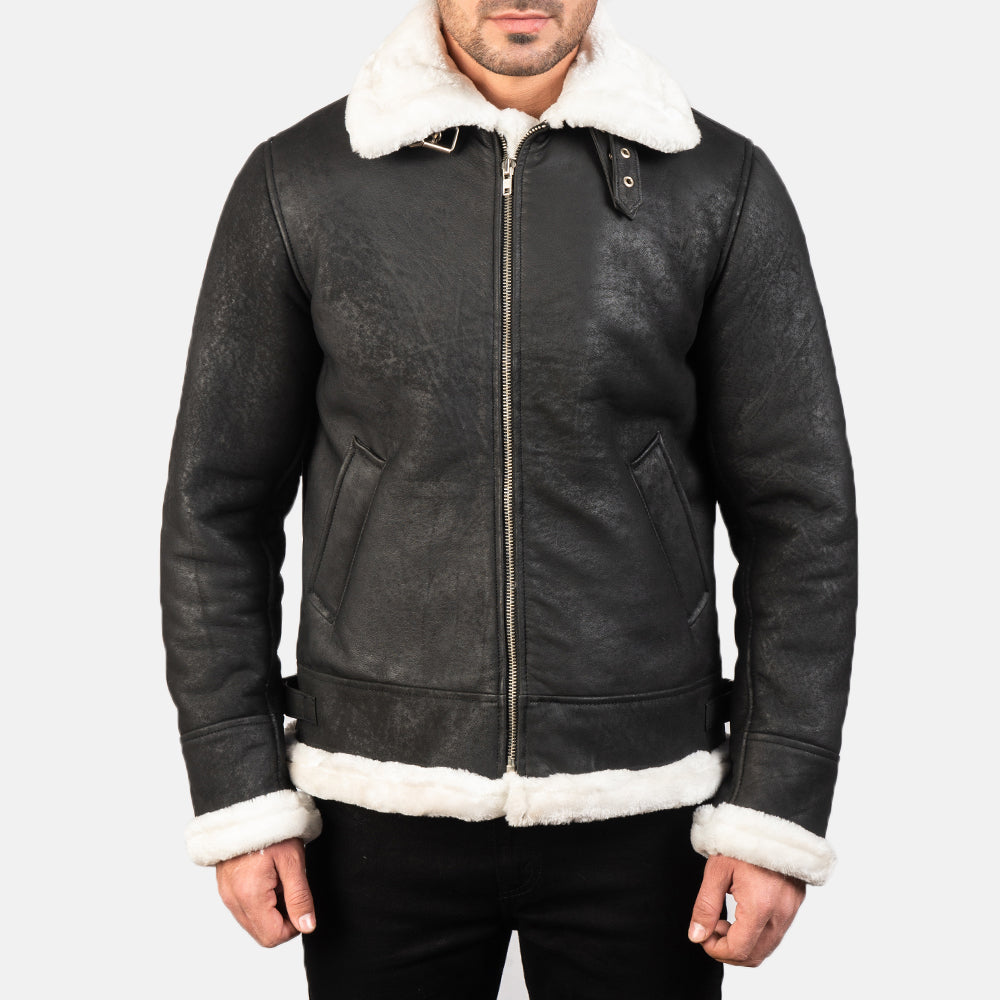 Men's Classic Bomber Leather Distressed Jacket