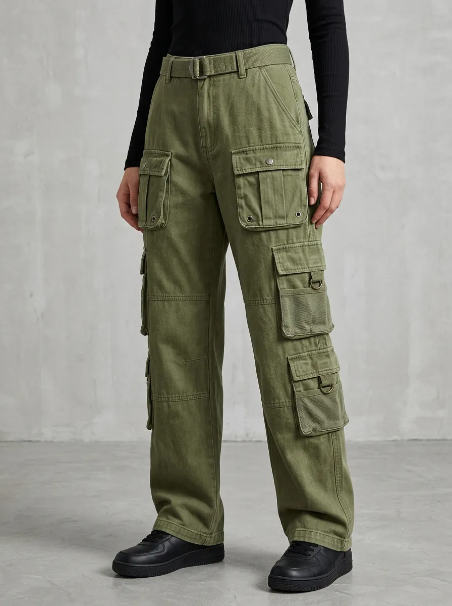 Minimal Utility Style Multi Pocket Training Look Women's Multi Pocket Cargo Pants