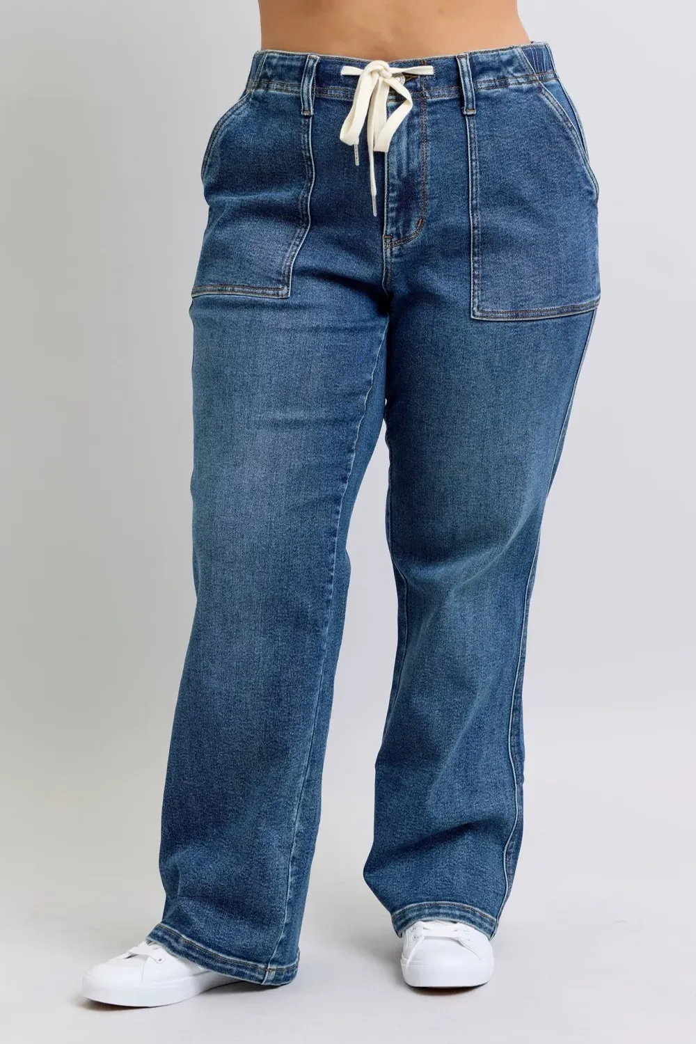 Casual Loose Drawstring Simple Dark Blue Trousers