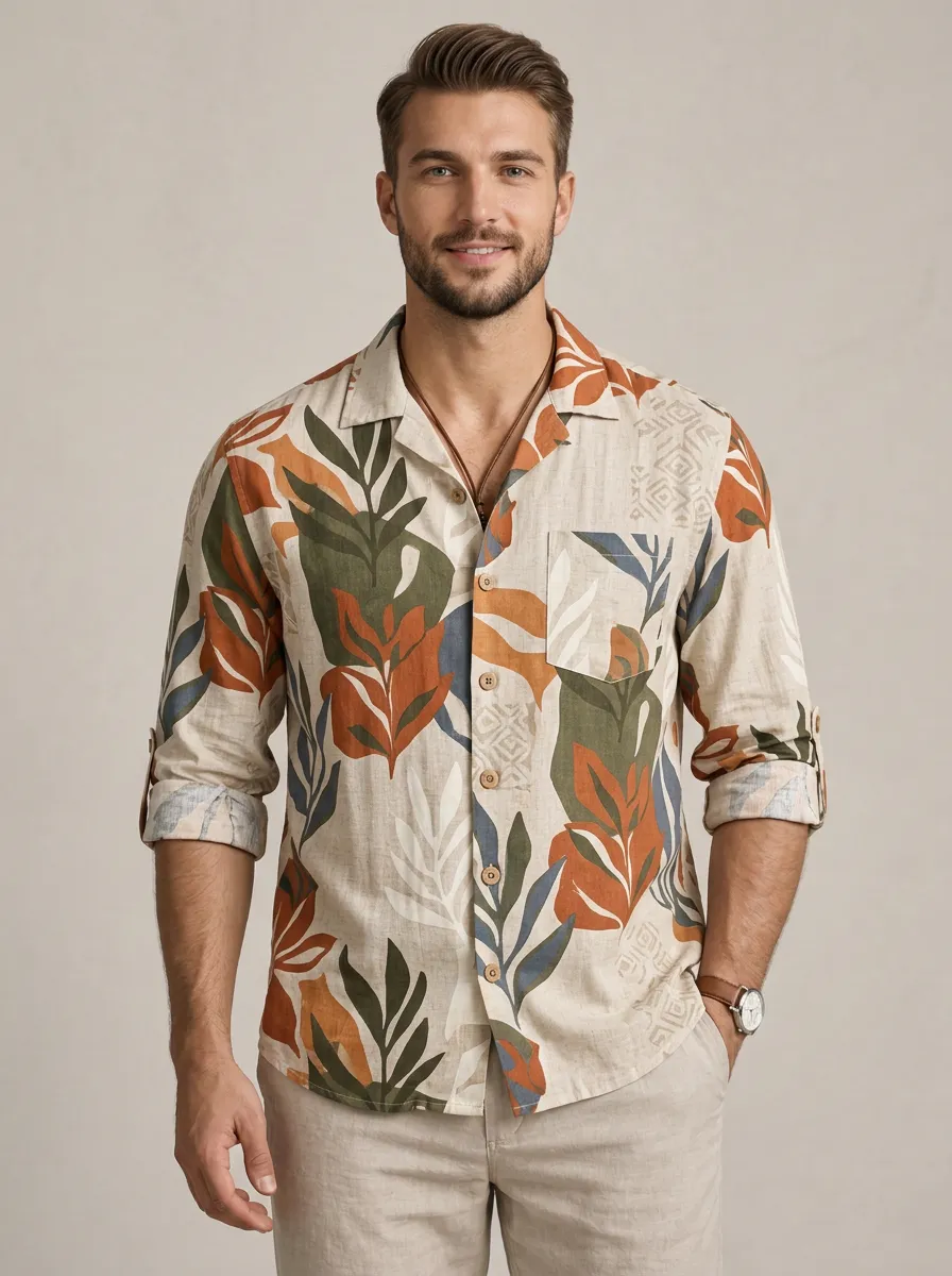 Men's Refined Botanical Printed Linen Shirt