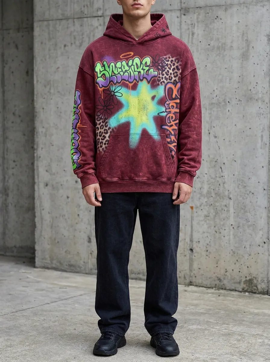 Unisex Graffiti Leopard Star Graphic Hoodie