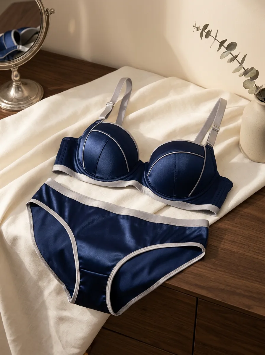 Women's Satin Contrast Trim Contrast Satin Look Lingerie Set