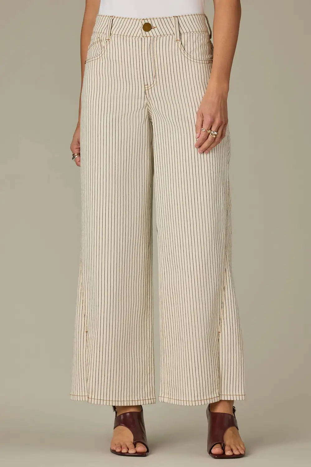  High Rise Forward Seam Striped Petite Wide Jeans