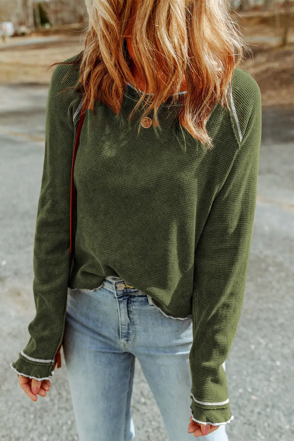 Textured Round Neck Long Sleeve Women's Top
