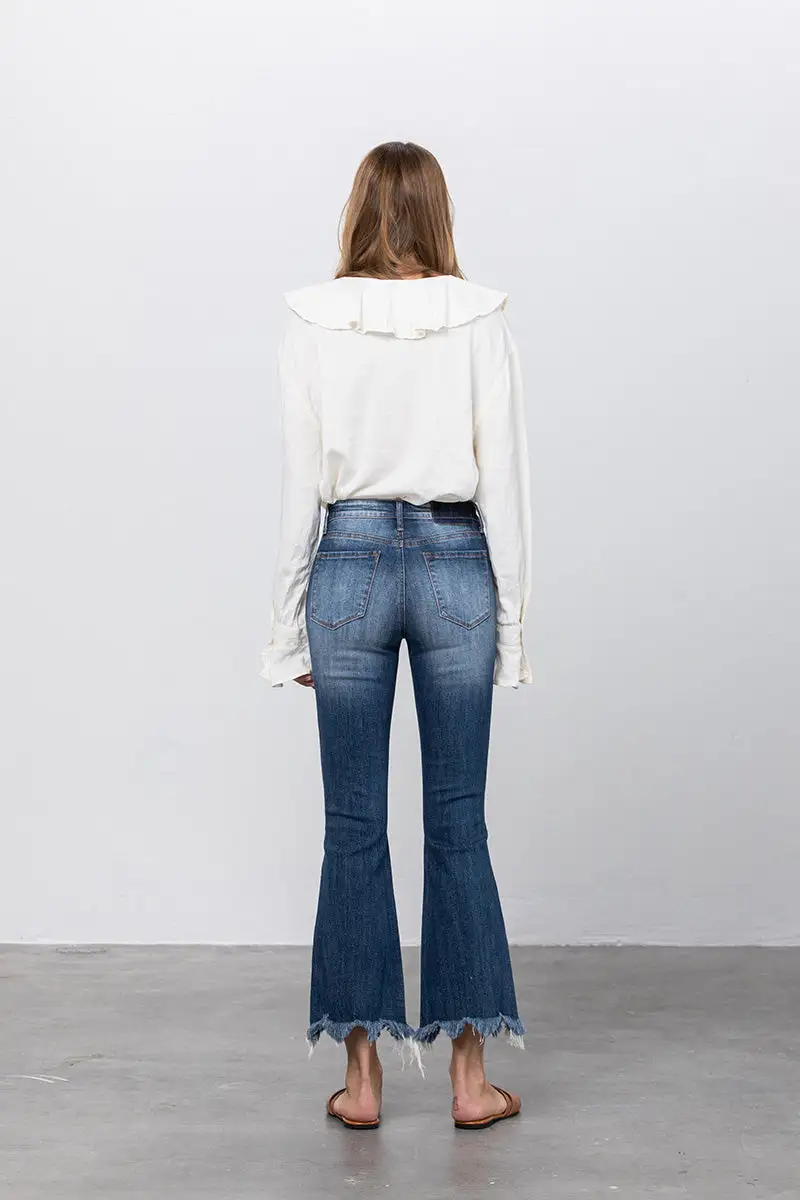 Cropped Hem Flare Jeans