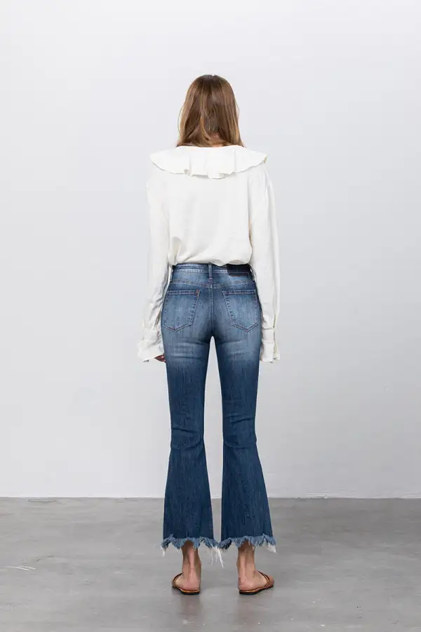 Cropped Hem Flare Jeans