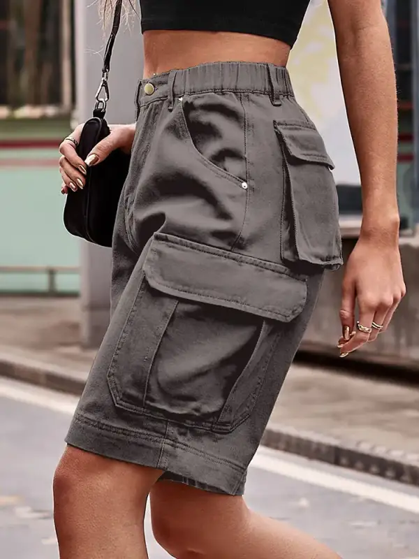 Elastic Waist Denim Shorts