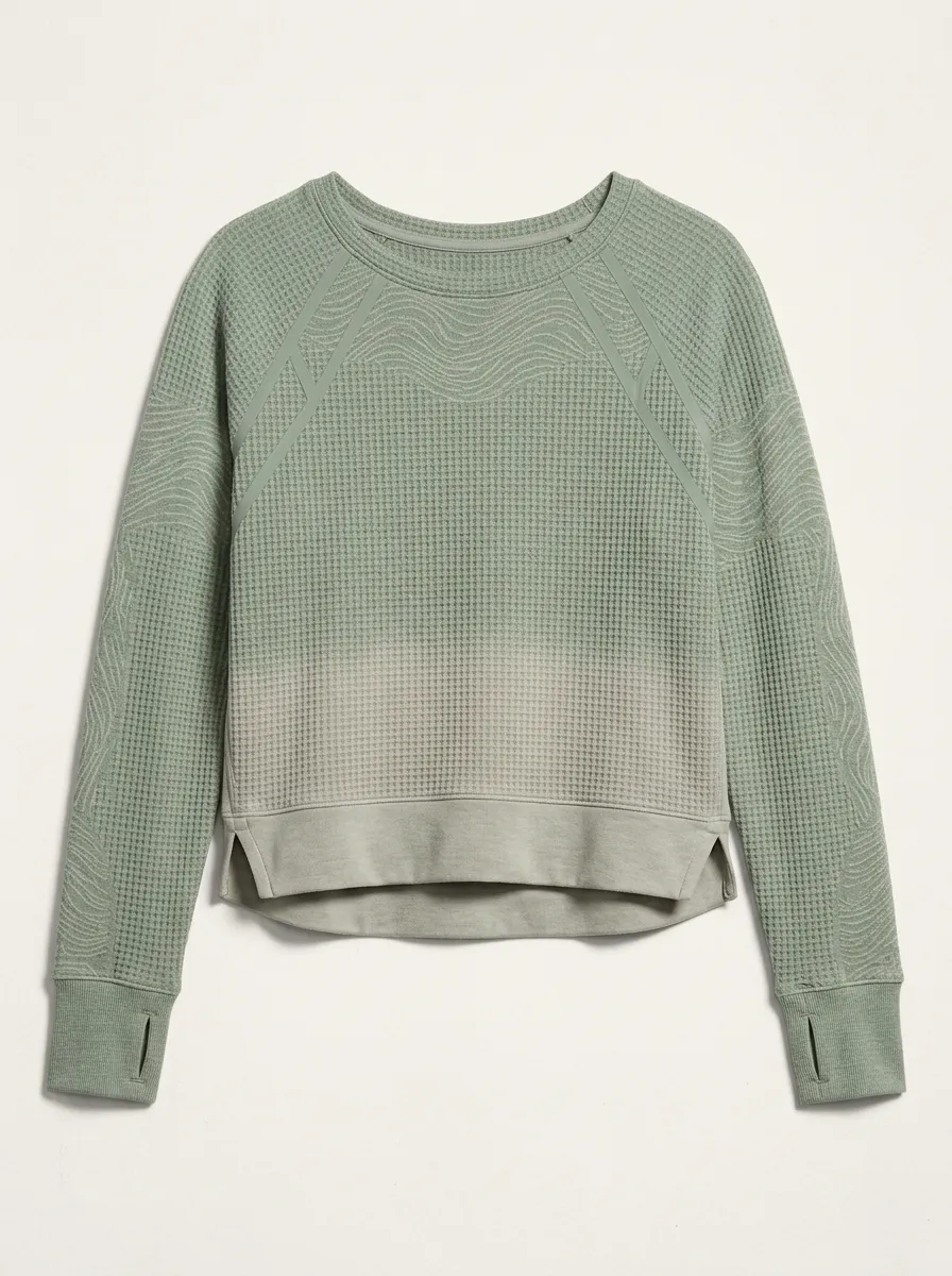 Women's Athletic Waffle Knit Ombre Textured Printed Top
