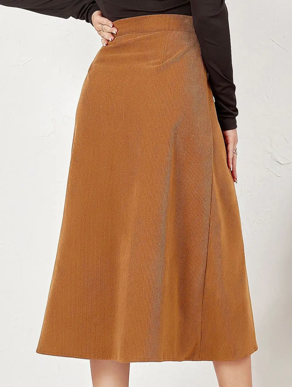 Corduroy Button Front Midi Skirt