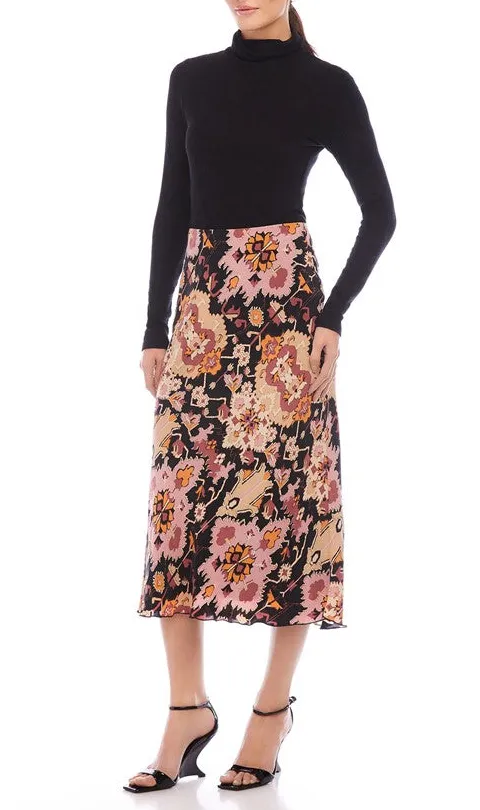 Mia Floral Print Bias Midi Skirt
