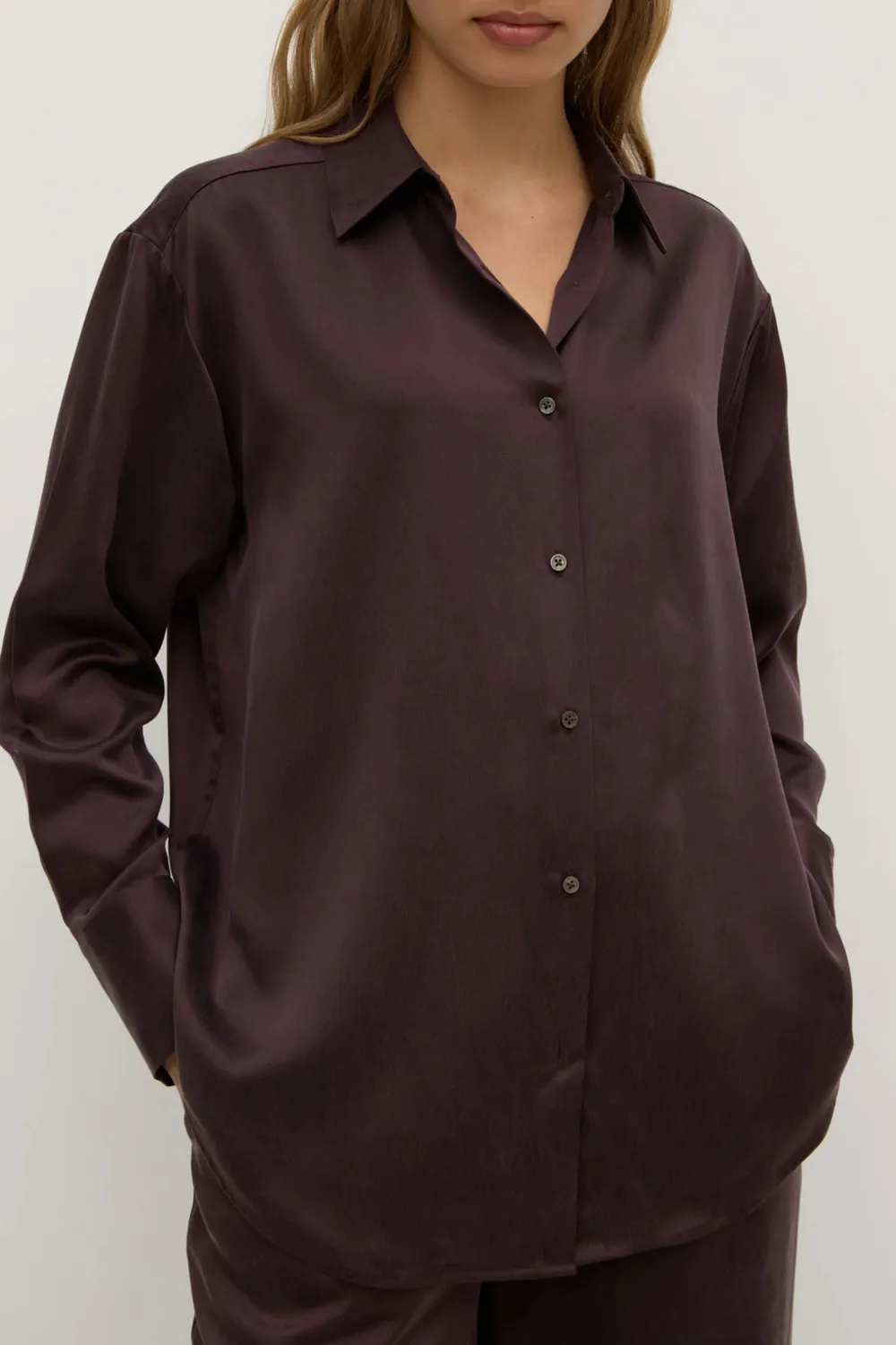 Solid Color Loose Silk Shirt