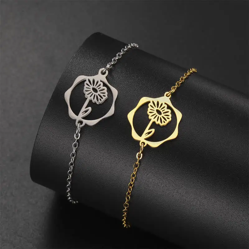 Titanium Steel Birth Flower Bracelet