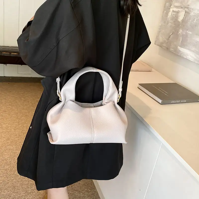 Faux Leather Pleated Dumpling Bag