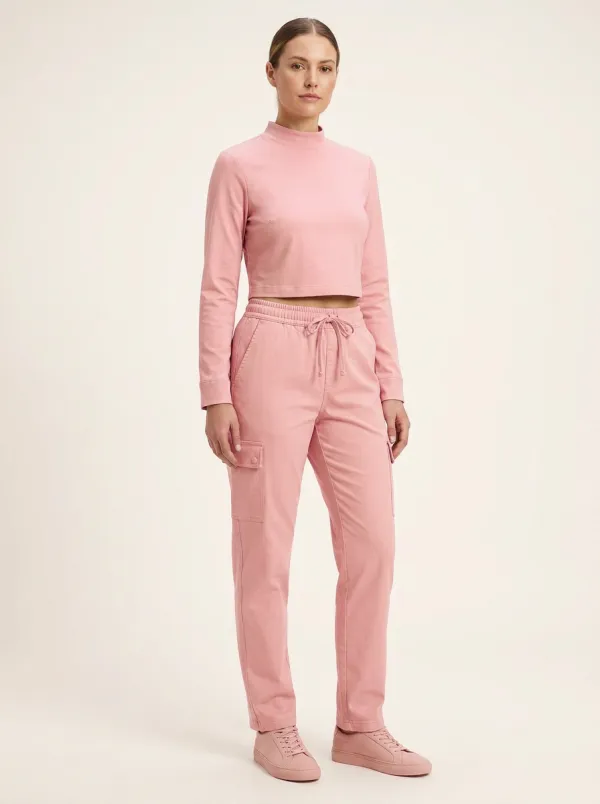 Women's Mock-Neck Crop Top and Drawstring Straight-Leg Cargo Pant Set