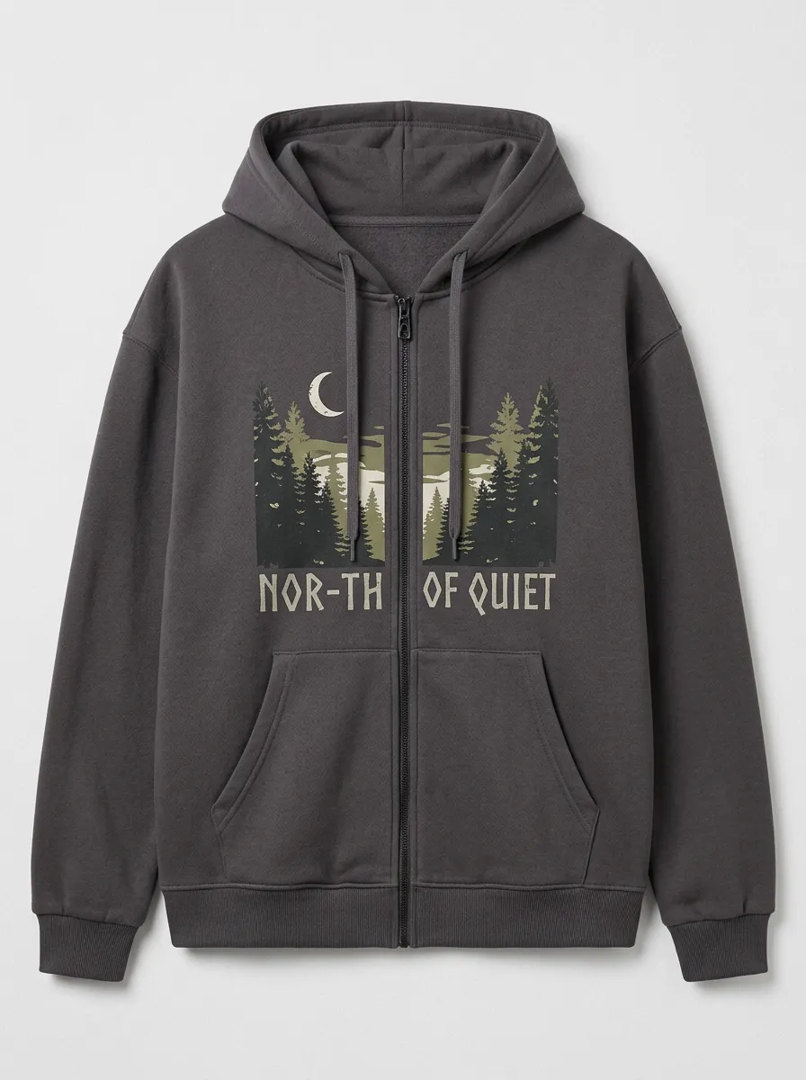 Unisex Nature Lover North of Quiet Moon Forest Printed Zip Hoodie