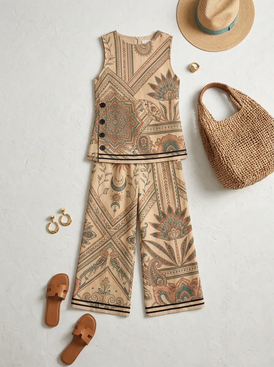 Women's Boho Celestial Mandala Printed Sleeveless Set