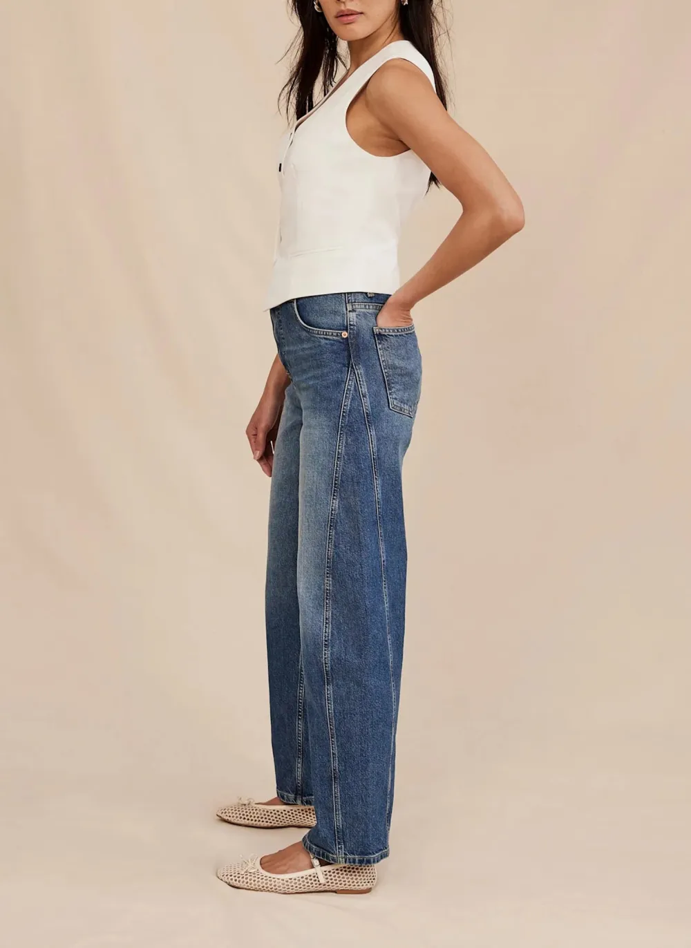 Plain Casual Style Wide-Leg Jeans