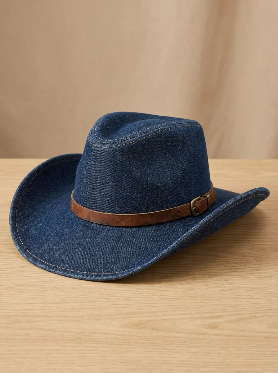 Leather Look Wide Brim Curved Brim Men's Western Hat