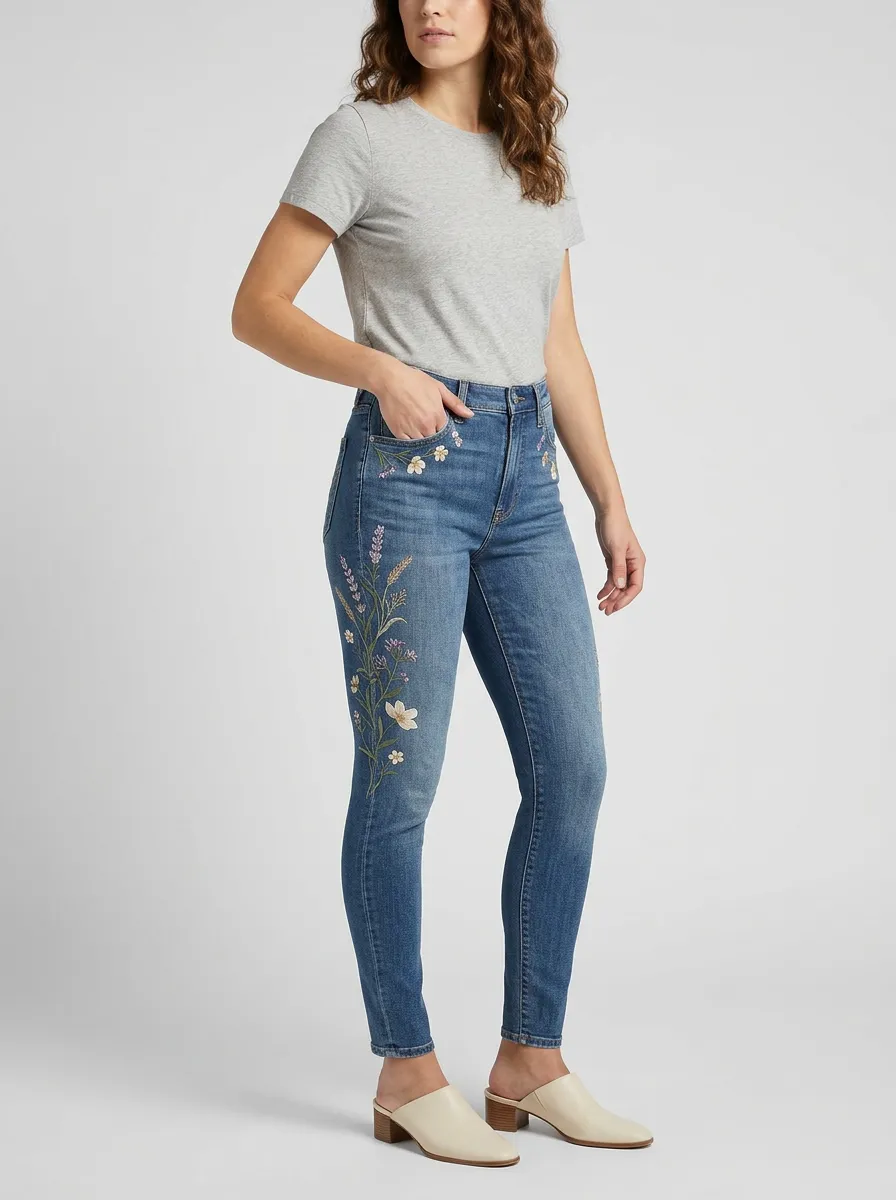 Women's Floral Botanical Embroidered Graphic Slim Jeans