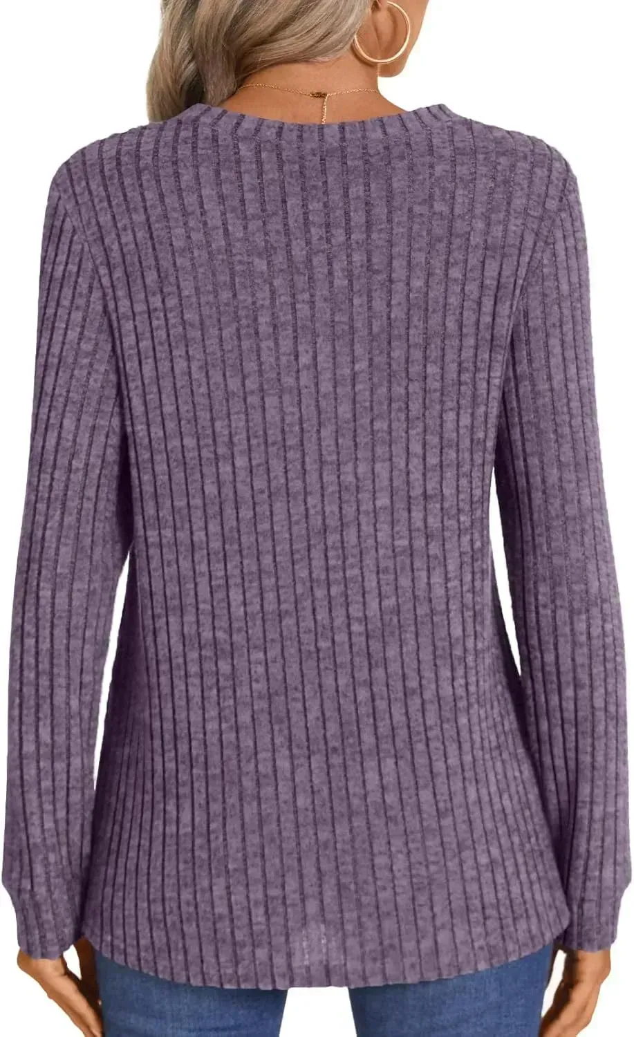 HOTGIFT Womens 2024 Fall Winter Tunic Tops Long Sleeve Casual T-Shirts Soft Comfy Stripe Blouse Lightweight