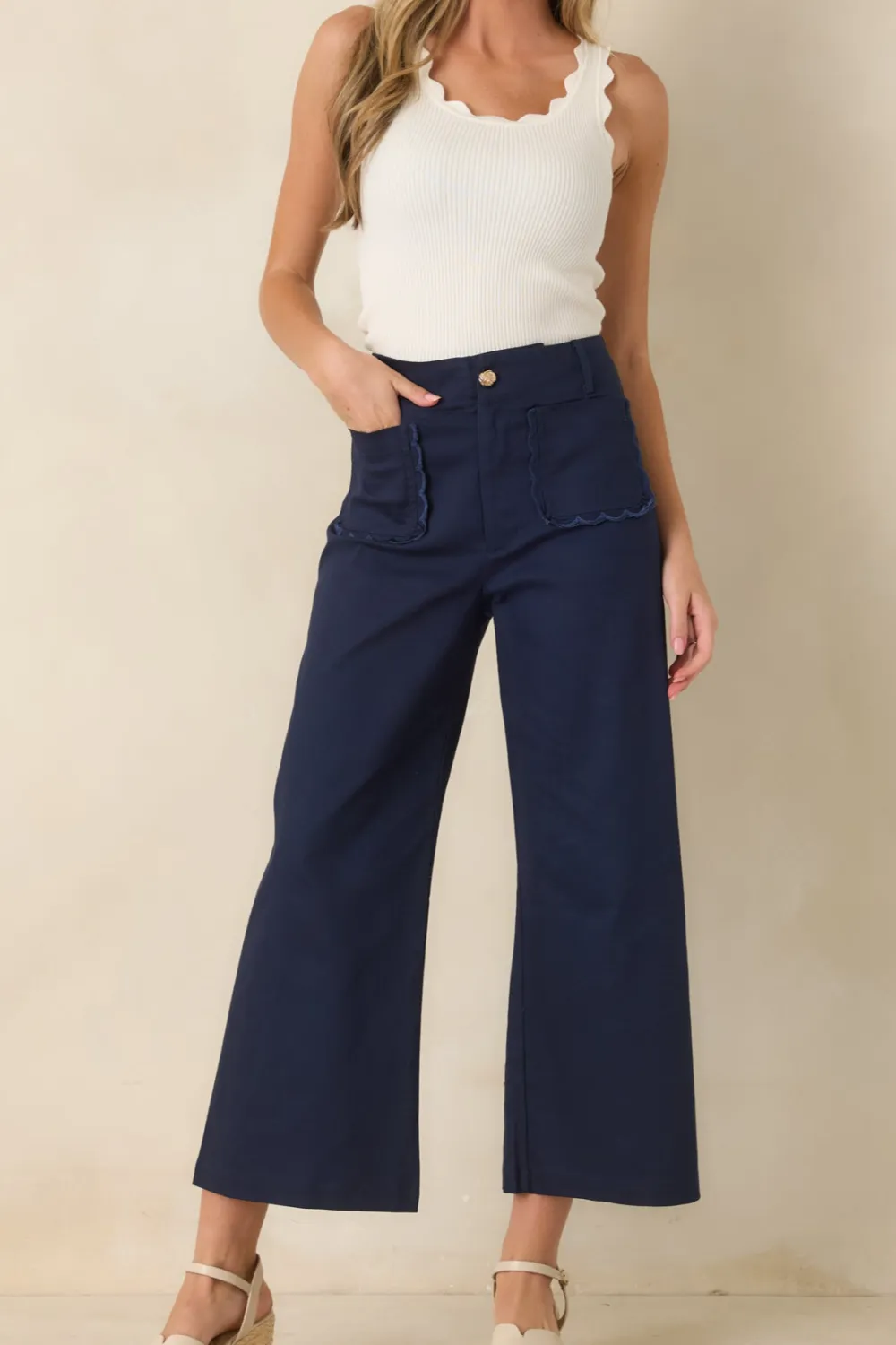Cotton Scalloped Pocket Pants