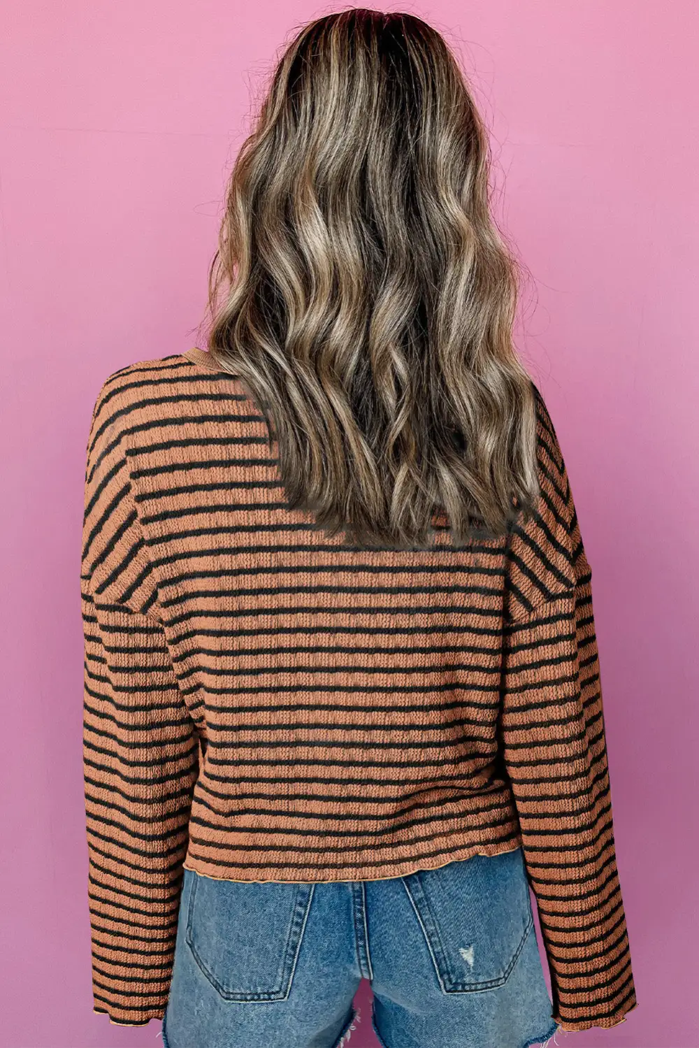 Women's Striped Textured Henley Neck Top