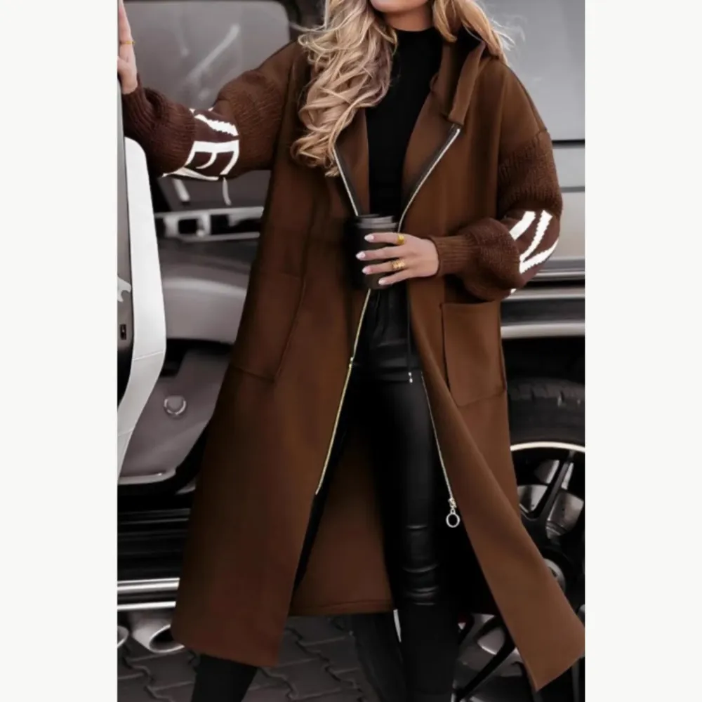 Hooded Longline Knit Sleeve Coat