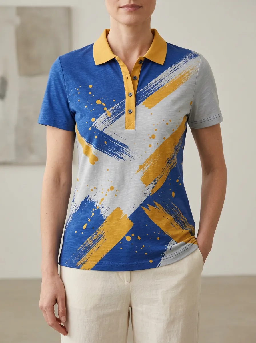 Women's Classic Abstract Brushstroke Paint Splatter Polo Shirt