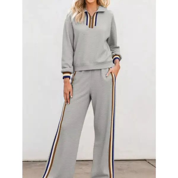 Casual Striped Trim Top and Pants Set