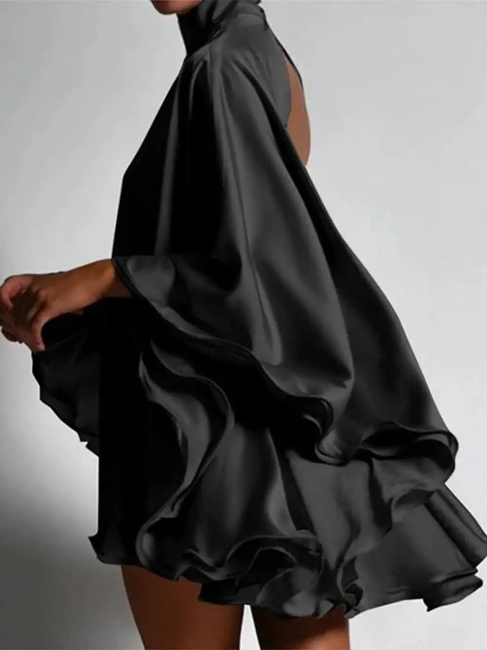 High Neck Backless Bell Sleeve Mini Dress