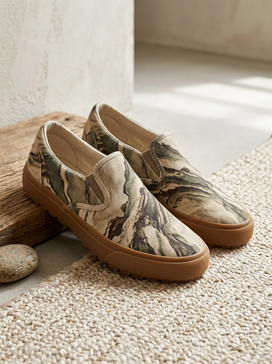 Men's Tiger Camouflage Pattern Printed Canvas Slip-on Shoes