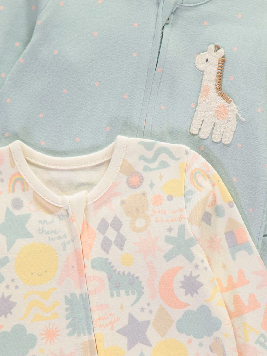 Printed Giraffe Zip Fasten Sleepsuits 2 Pack detail 1
