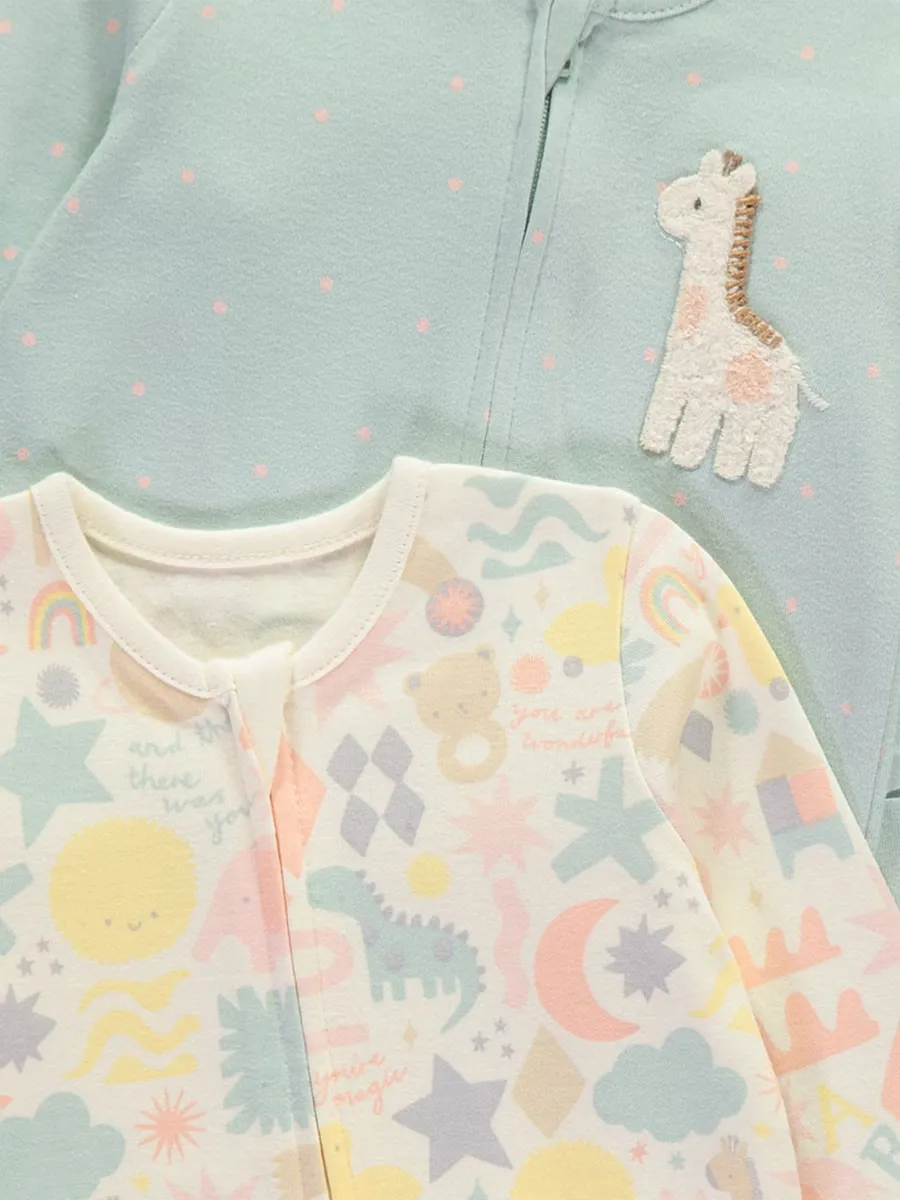 Printed Giraffe Zip Fasten Sleepsuits 2 Pack