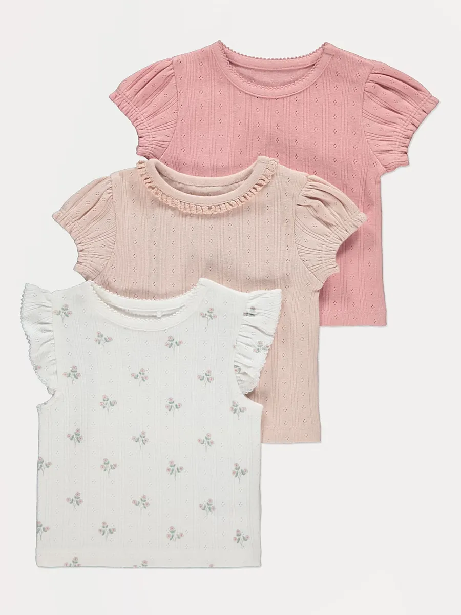 Pink Pointelle T-Shirts 3 Pack