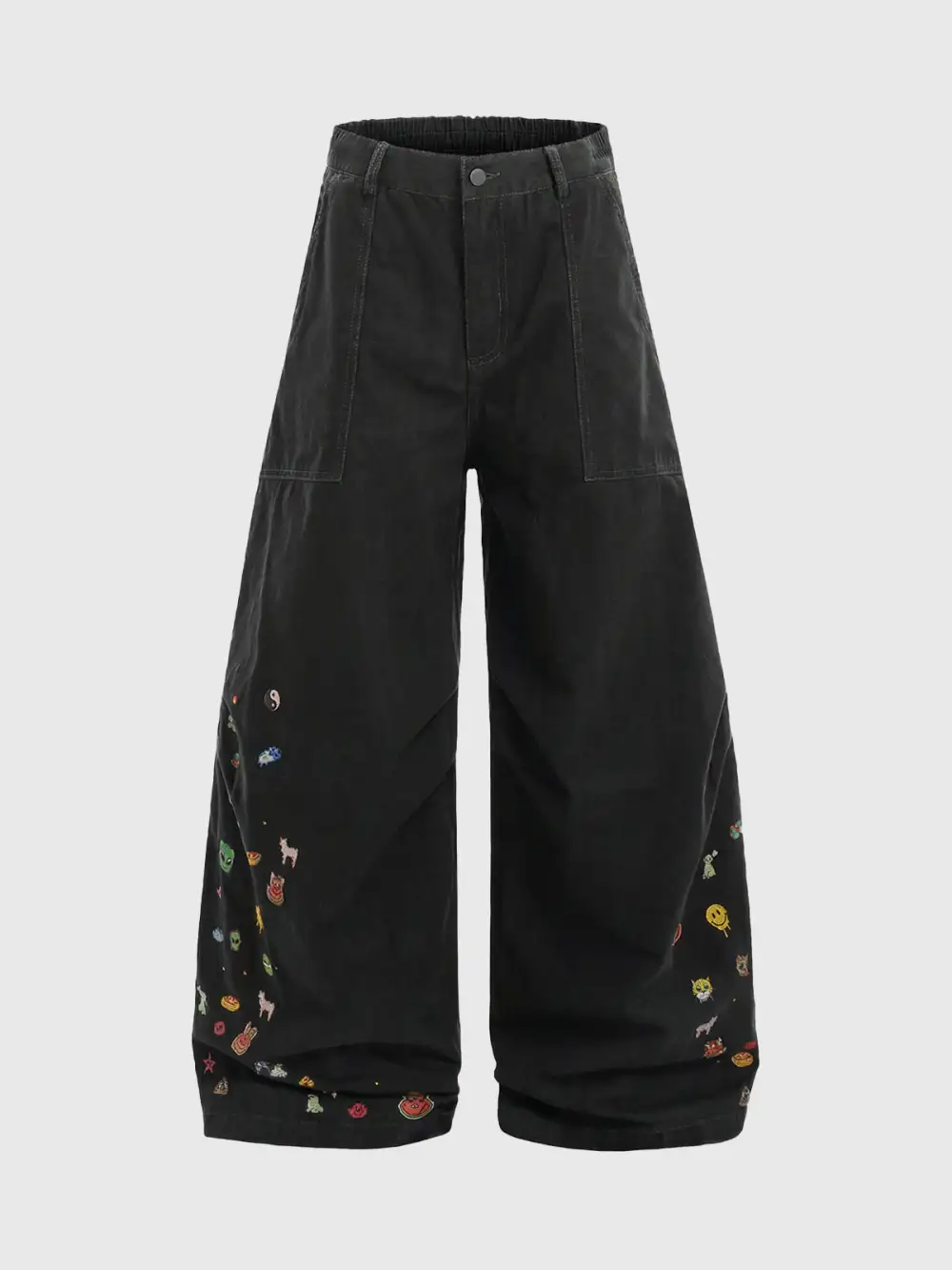Barrel-Leg Curved-Cut Pants