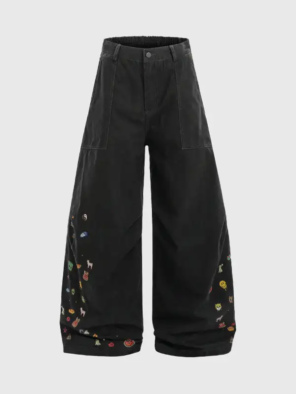 Barrel-Leg Curved-Cut Pants