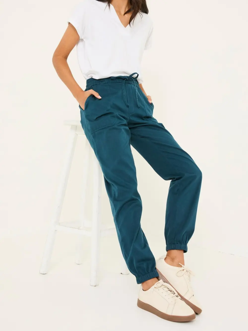 Blue Cuffed Cotton Cargo Joggers