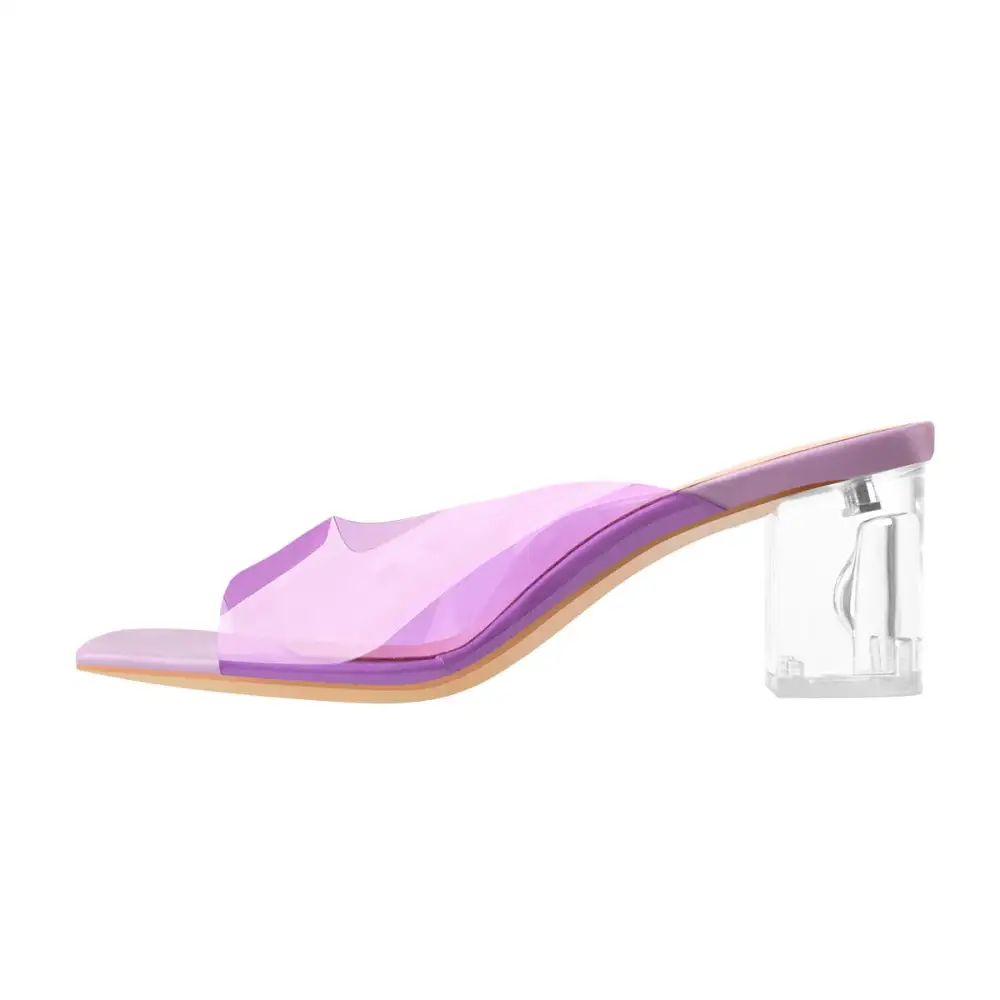 Transparent Chunky Heel Square Toe Mule Sandals