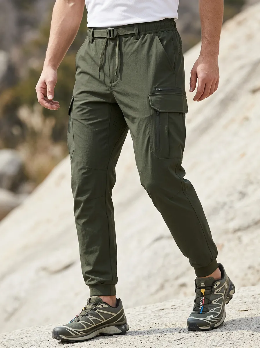 Men's Multi-Pocket Quick-Dry Belted Cargo Joggers