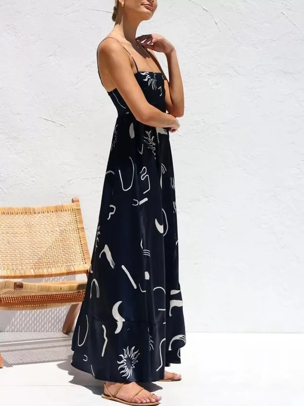 Printed Spaghetti-Strap Maxi Dress