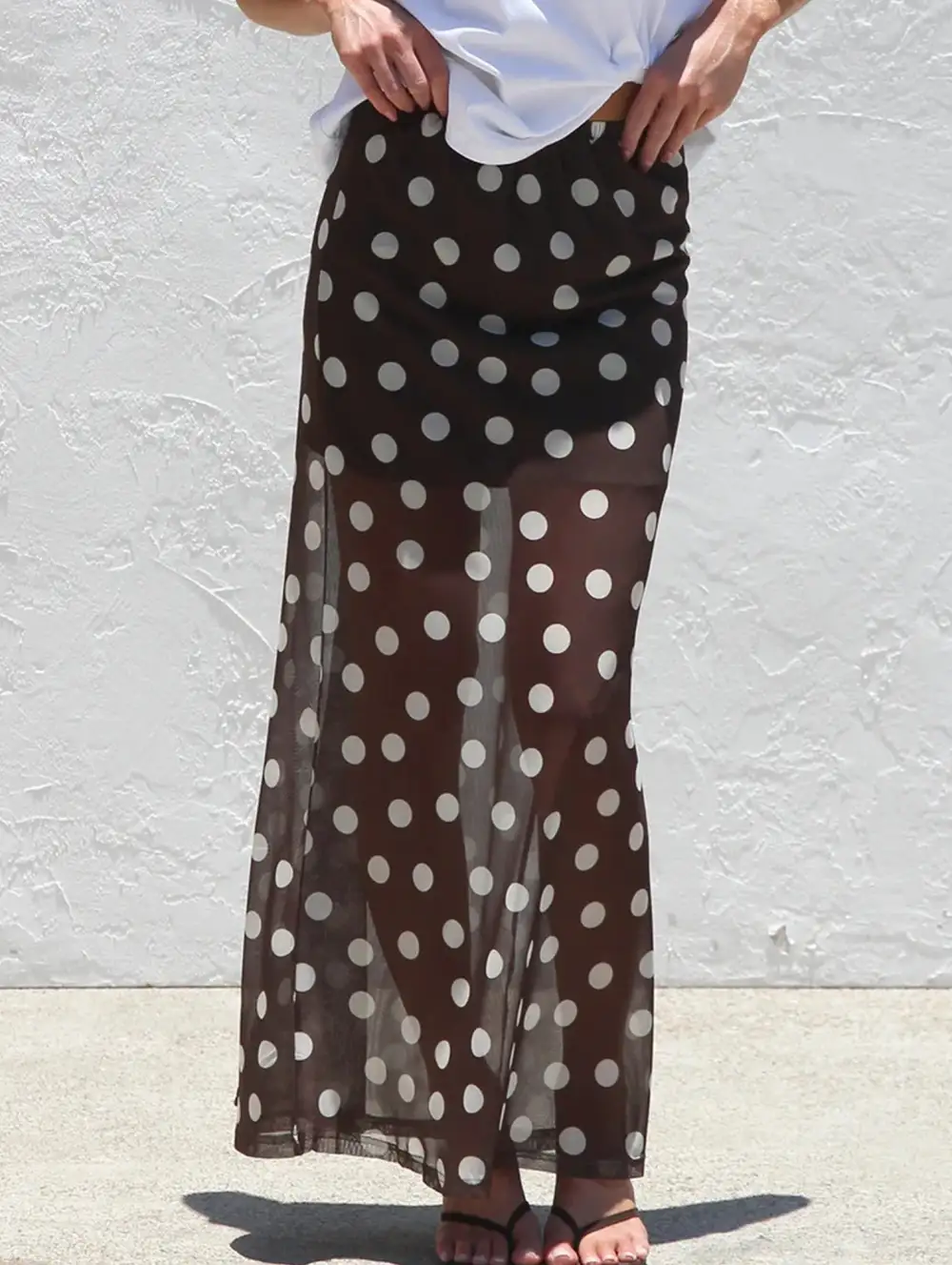 Mesh Polka Dot Midi Skirt