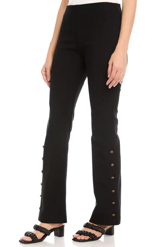 Women's Black Button Up Hem Straight Pants