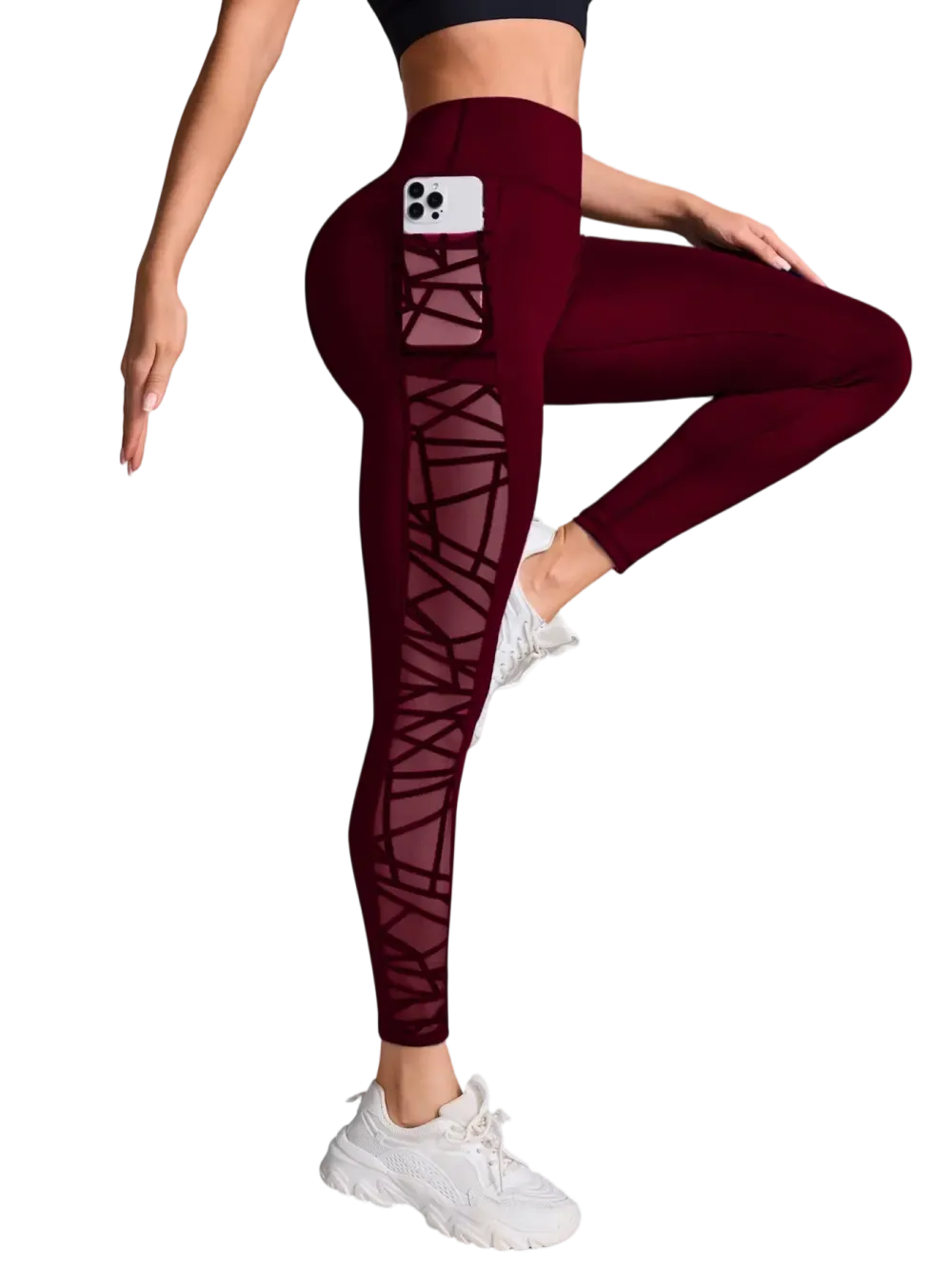 Women's Contrast Mesh Sheer Cut Out Leggings
