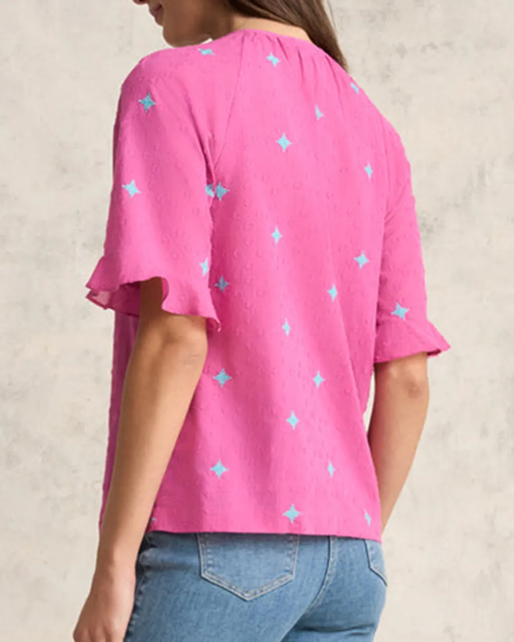 Flutter Sleeve Embroidered Blouse