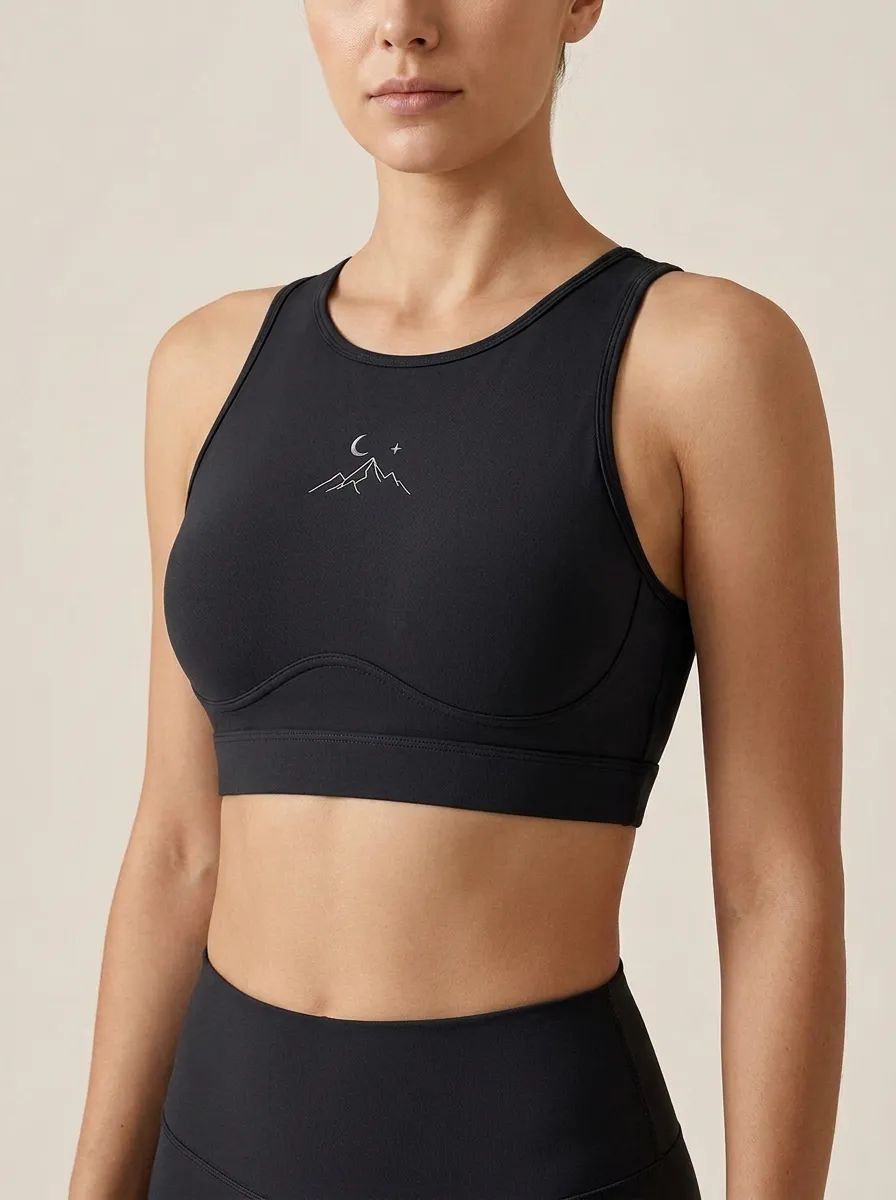 Women's Moon-Star-Graphic High-Neck Sports Bra