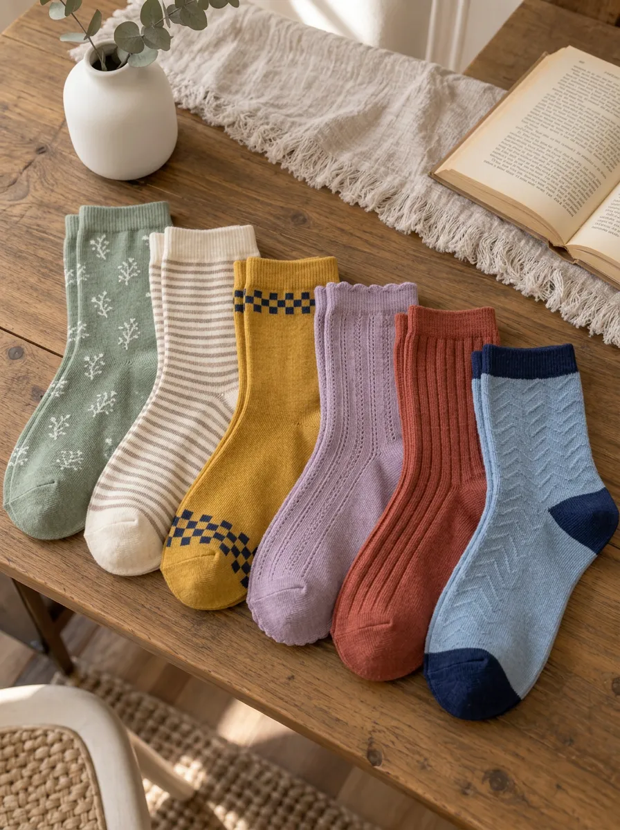 Women's Vintage Style Floral Striped Checkered Ribbed Printed Socks Set